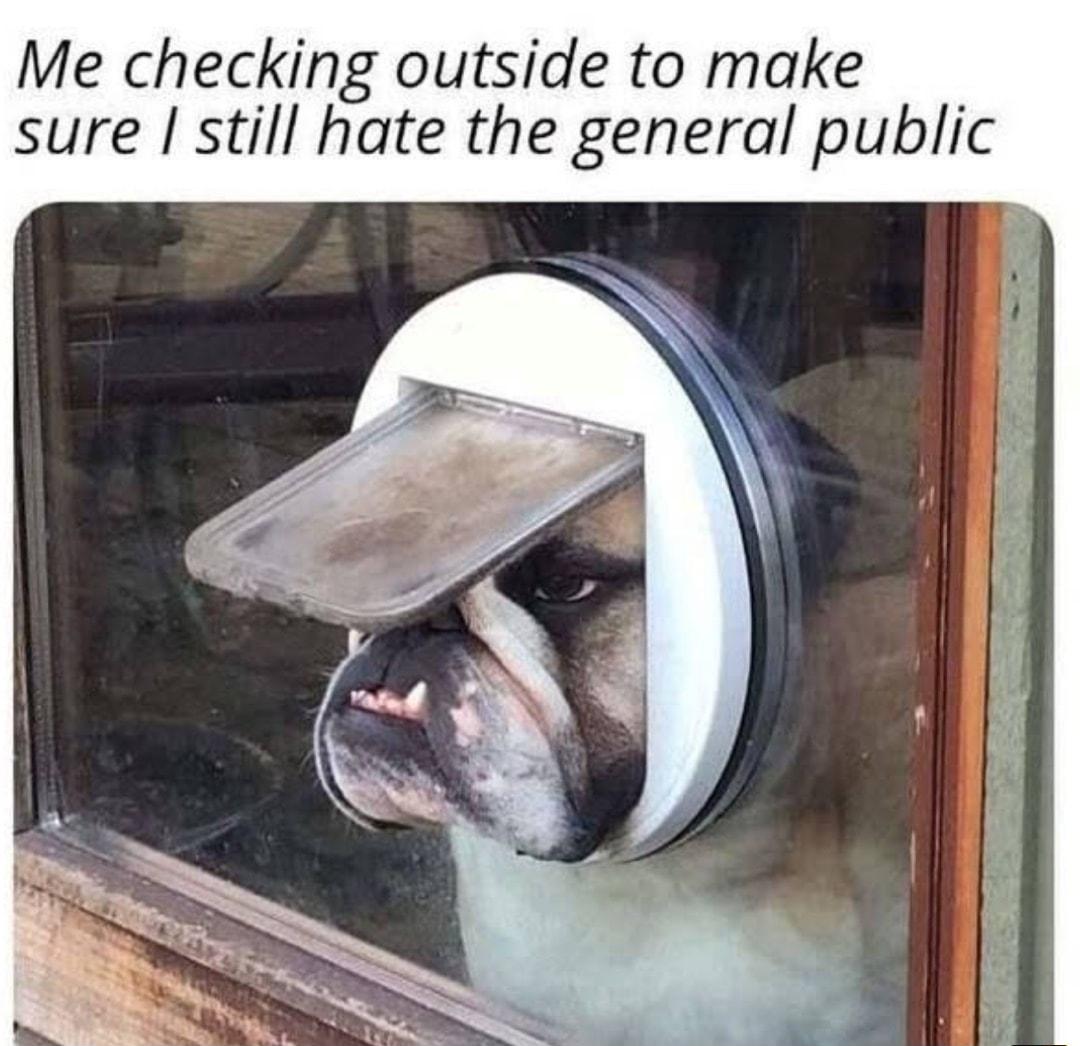Me checking outside to make sure still hate the general public S e