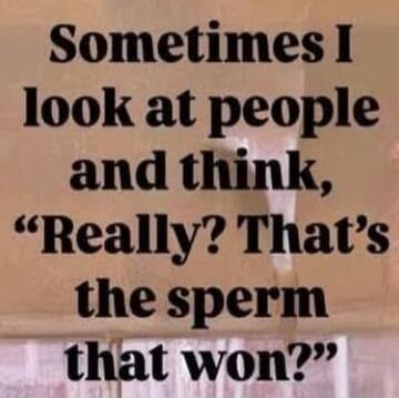 Sometimes I look at people and think, 'Really? That's the sperm that won?'
