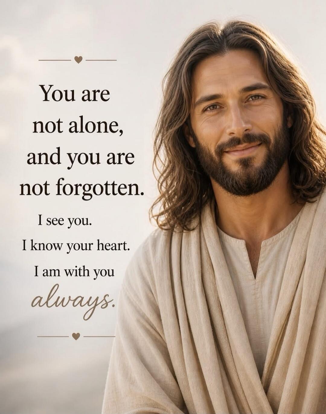 You are not alone, and you are not forgotten. I see you. I know your heart. I am with you always.