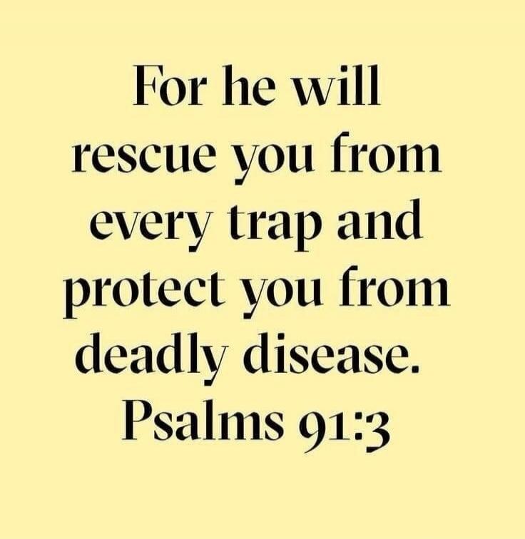 For he will rescue you from every trap and protect you from deadly disease. Psalms 91:3