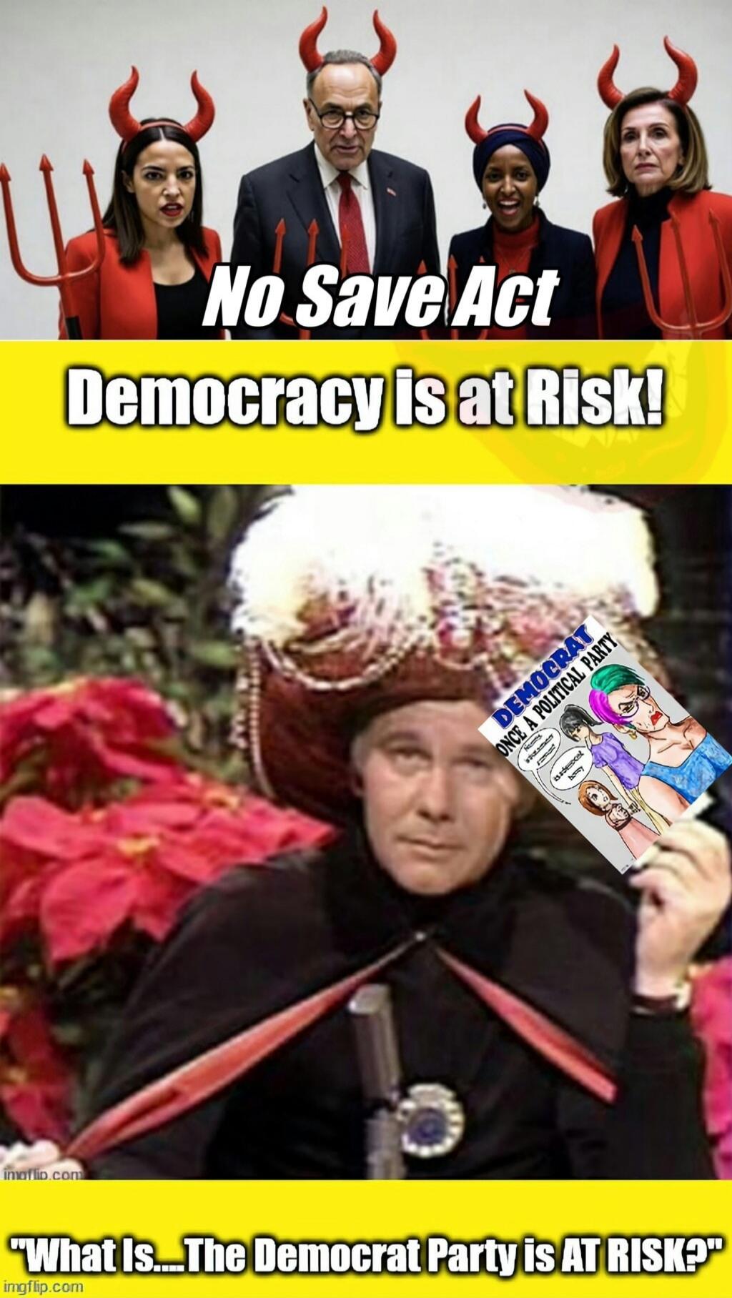 No Save Act. Democracy is at Risk! What Is... The Democrat Party is AT RISK? (From a small image: Democrat Once a Political Party)