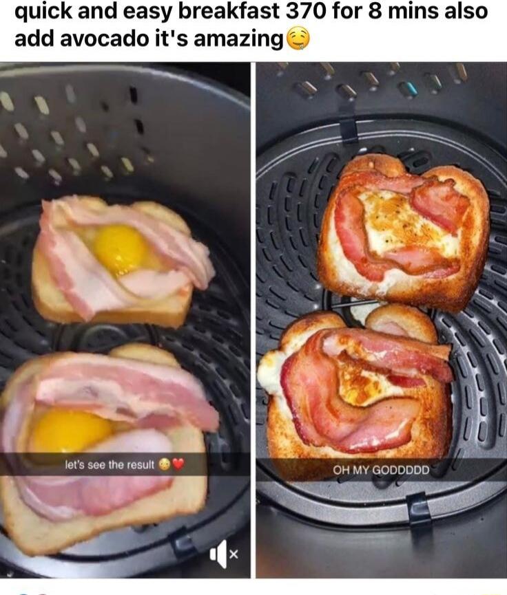 quick and easy breakfast 370 for 8 mins also add avocado it's amazing let's see the result OH MY GODDDDDD