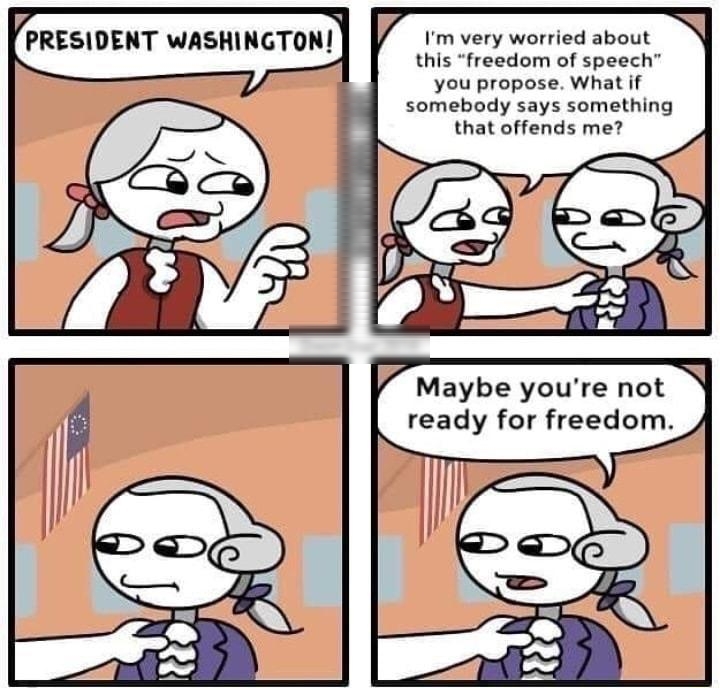 7 PRESIDENT WASHINGTON Im very worried about this freedom of speech you propose What if somebody says something that offends me b