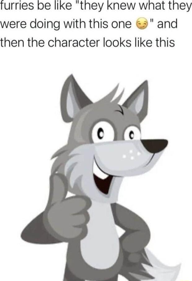 furries be like they knew what they were doing with this one and then the character looks like this