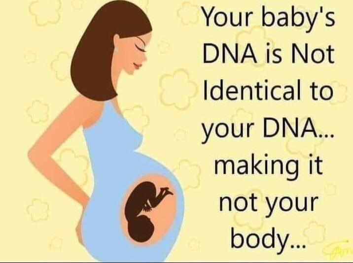 Your babys 5 DNA is Not Identical to your DNA making it not your body 3