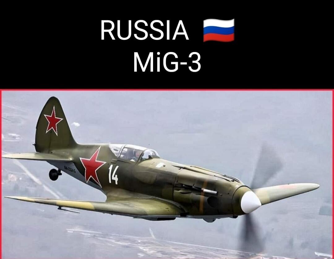 RUSSIA 🇷🇺 MiG-3. An image of a Soviet-era MiG-3 fighter plane in flight.