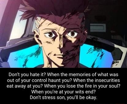 Dont you hate it When the memories of what was out of your control haunt you When the insecurities eat away at you When you lose the fire in your soul When youre at your wits end Dont stress son youll be okay