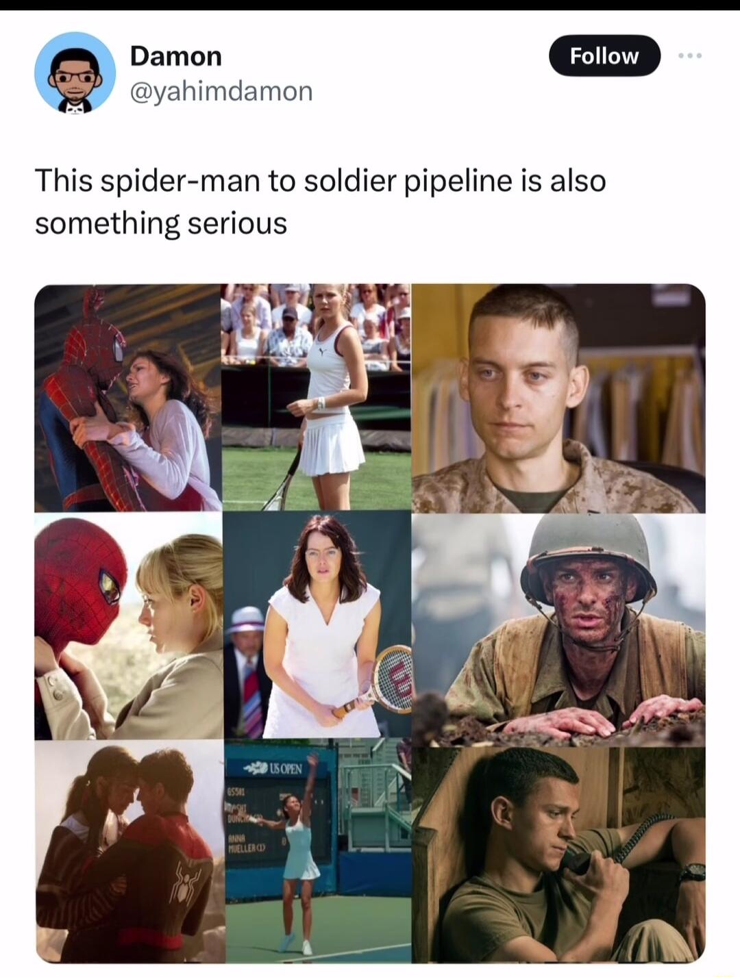 Damon yahimdamon This spider man to soldier pipeline is also something serious