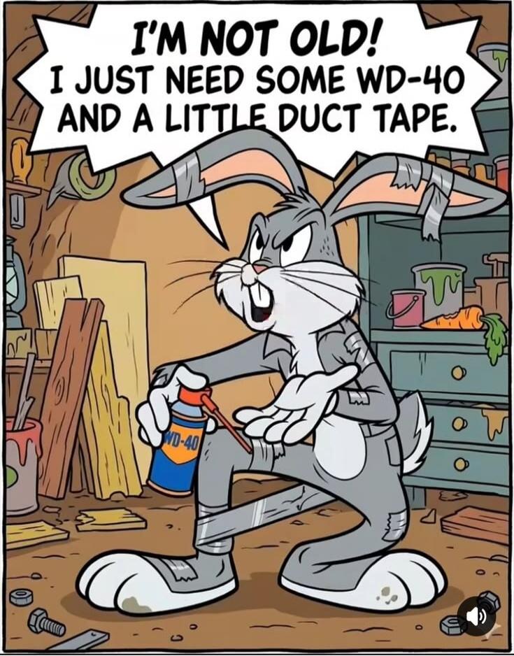 I'M NOT OLD! I JUST NEED SOME WD-40 AND A LITTLE DUCT TAPE.