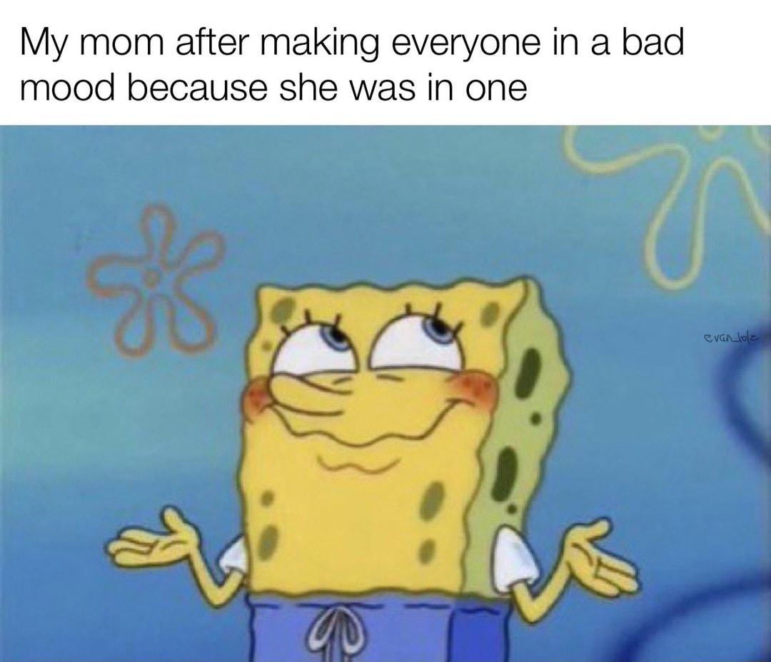 My mom after making everyone in a bad mood because she was in one