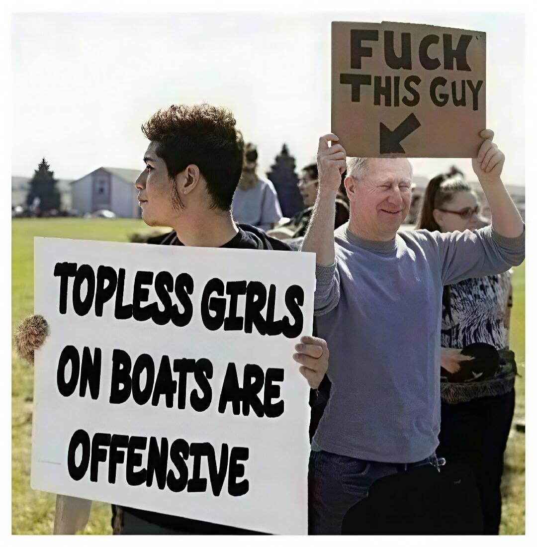 TOPLESS GIRLS ON BOATS ARE OFFENSIVE. FUCK THIS GUY.