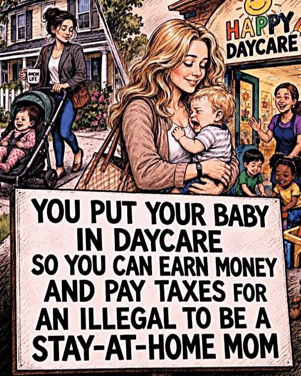 HAPPY DAYCARE #MOM LIFE YOU PUT YOUR BABY IN DAYCARE SO YOU CAN EARN MONEY AND PAY TAXES FOR AN ILLEGAL TO BE A STAY-AT-HOME MOM
