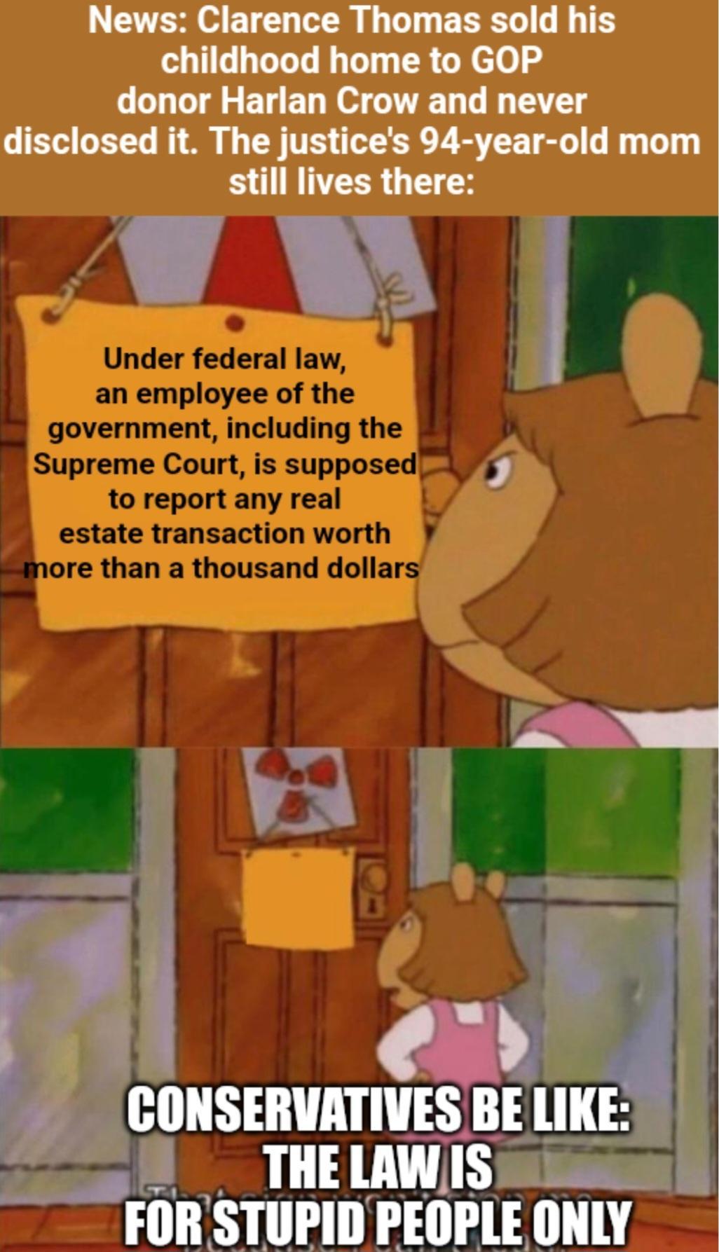 News Clarence Thomas sold his childhood home to GOP donor Harlan Crow and never disclosed it The justices 94 year old mom BTN G