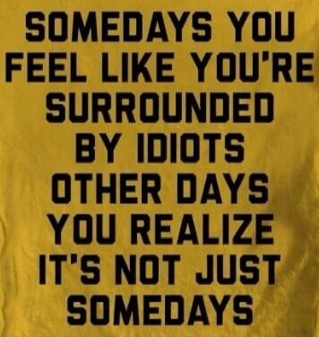 SOMEDAYS YOU FEEL LIKE YOU'RE SURROUNDED BY IDIOTS OTHER DAYS YOU REALIZE IT'S NOT JUST SOMEDAYS