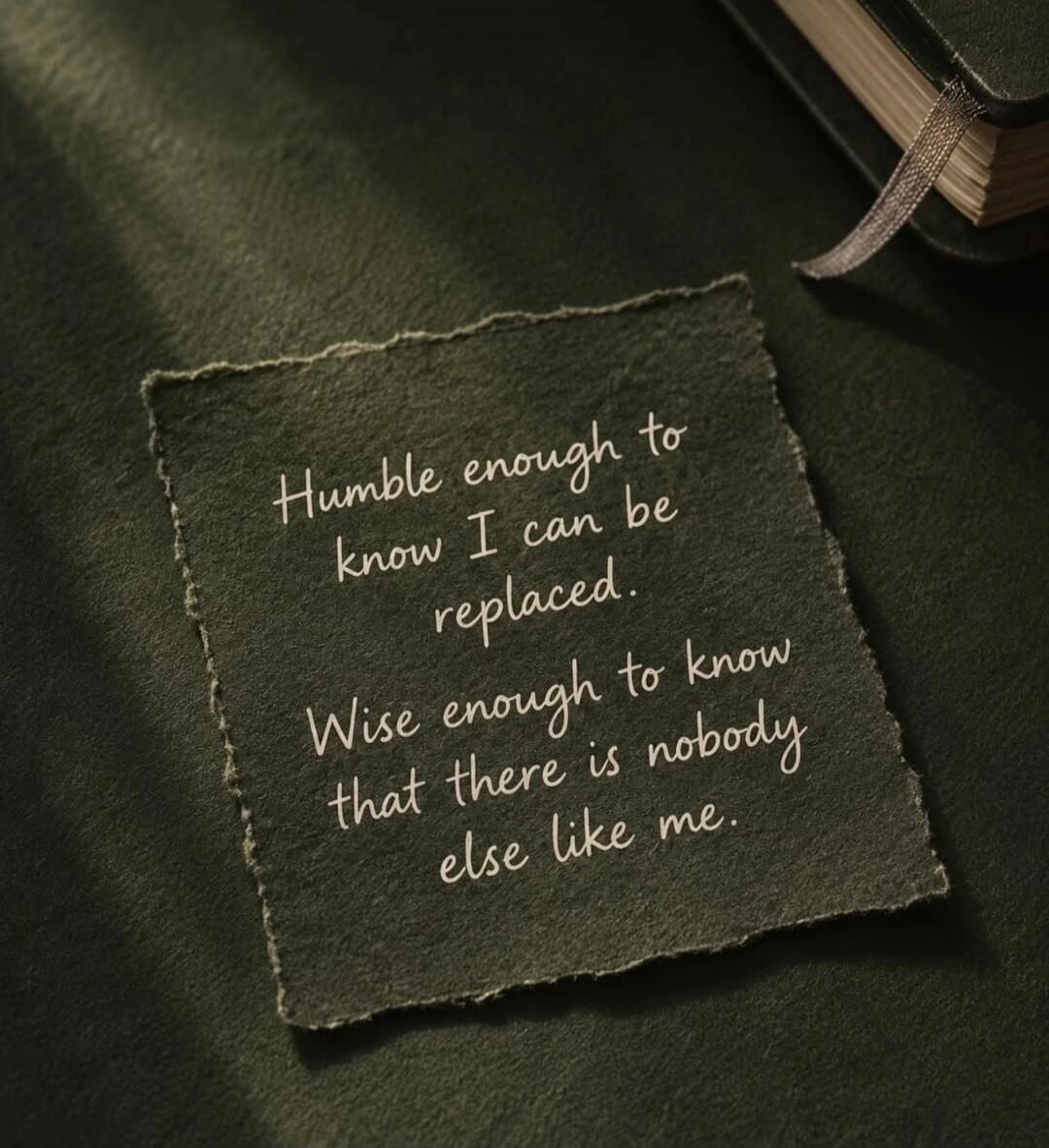 Humble enough to know I can be replaced. Wise enough to know that there is nobody else like me.