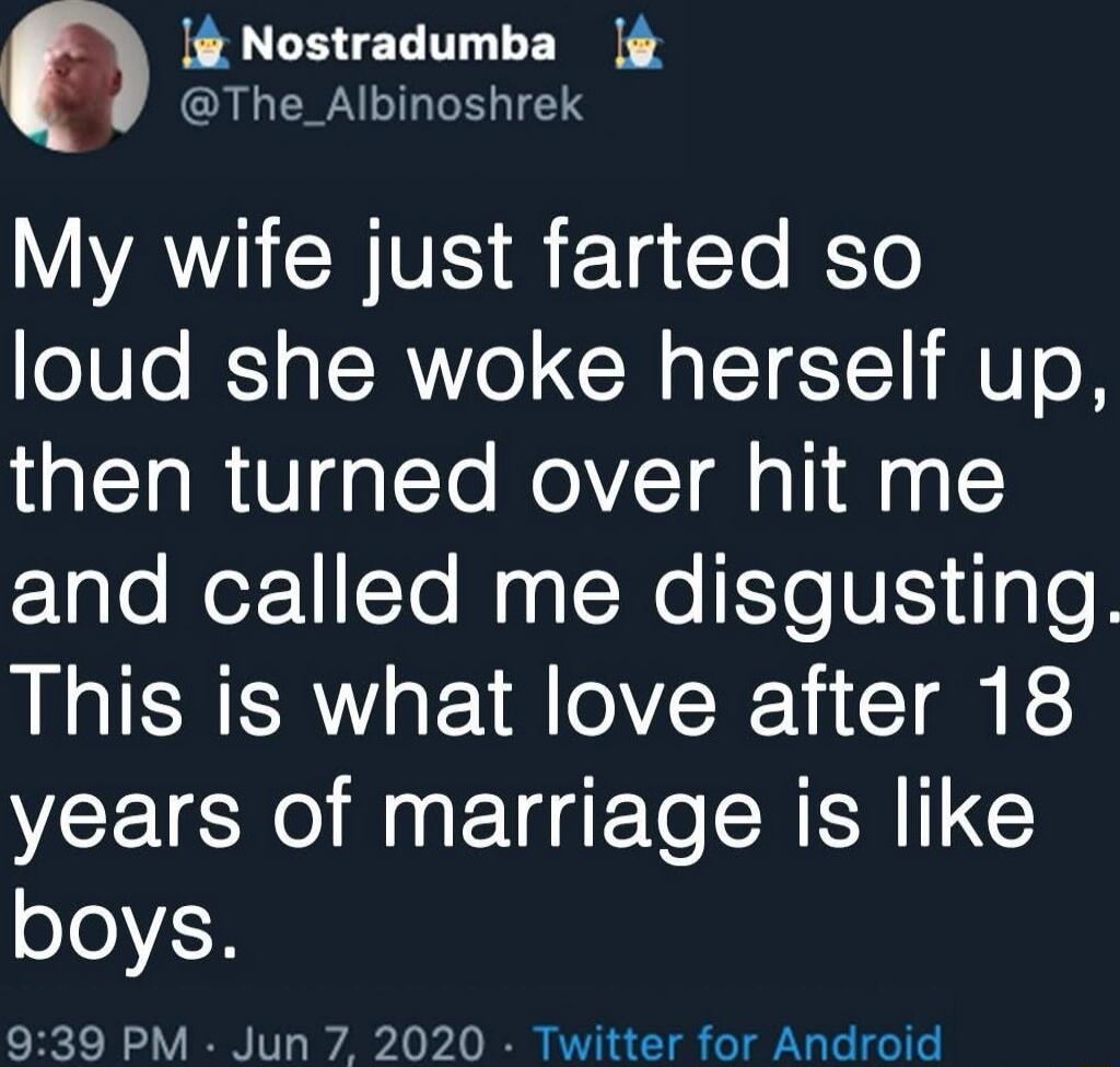 2 l Nostradumba GUGERALTLLEIE AVYICRVE a eTatTe K loud she woke herself up then turned over hit me ETplolez1To M yalNe ETeVEiilgle This is what love after 18 VEEE RO BT CRERIL G boys 939 PM Jun 7 2020 Twitter for Android
