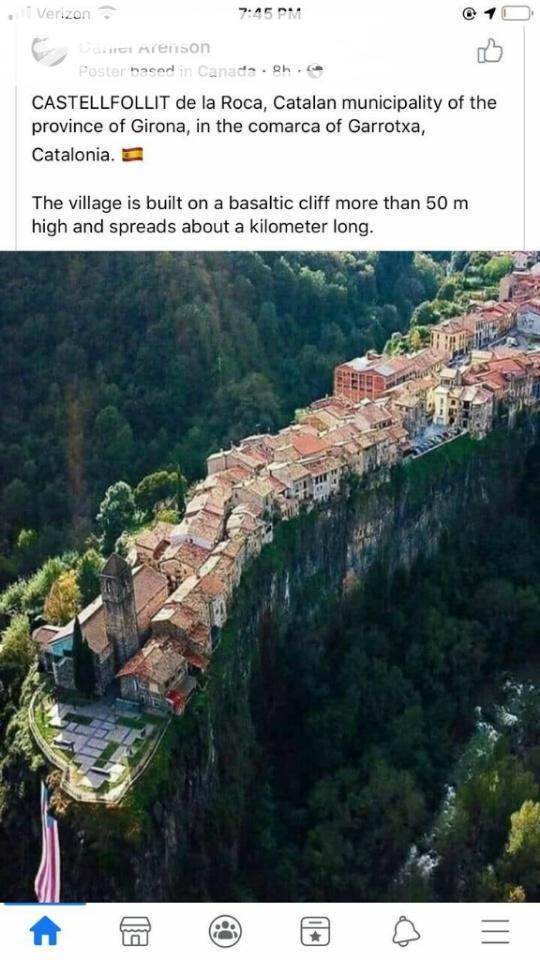 CASTELLFOLLIT de la Roca Catalan municipality of the province of Girona in the comarca of Garrotxa Catalonia B2 The village is built on a basaltic cliff more than 50 m high and spreads about a kilometer long