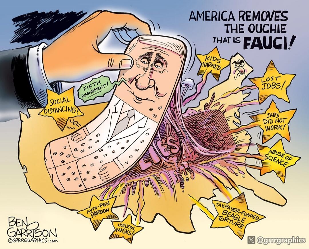 AMERICA REMOVES THE OUCHIE THAT IS FAUCI! FIFTH AMENDMENT! SOCIAL DISTANCING! KIDS HARMED LOST JOBS! JABS DID NOT WORK! ABUSE OF SCIENCE AUTO-PEN PARDON USELESS MASKS! TAXPAYER-FUNDED BEAGLE TORTURE BEN GARRISON @GRRRGRAPHICS