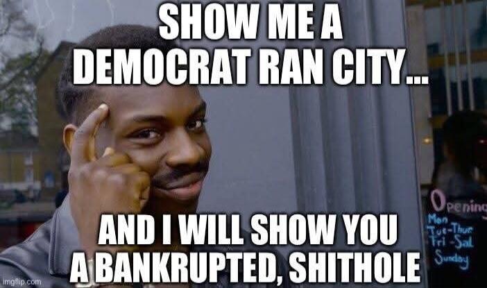 SHOW ME A DEMOCRAT RAN CITY... AND I WILL SHOW YOU A BANKRUPTED, SHITHOLE