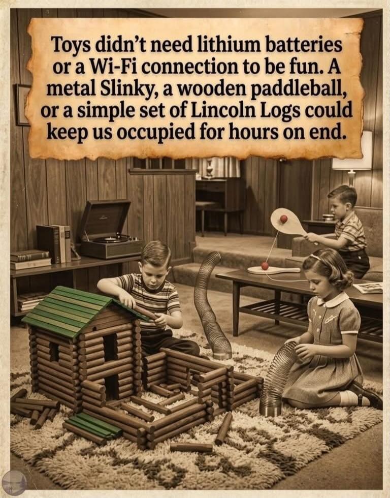 Toys didn't need lithium batteries or a Wi-Fi connection to be fun. A metal Slinky, a wooden paddleball, or a simple set of Lincoln Logs could keep us occupied for hours on end.