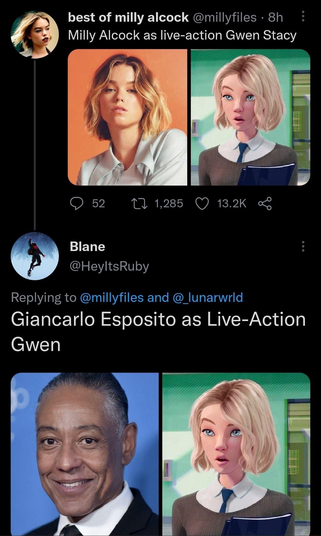 best of milly alcock millyfiles 8h Milly Alcock as live action Gwen Stacy Blane HeyltsRuby Replying to millyfiles and lunarwrld Giancarlo Esp05to as Live Action Gwen