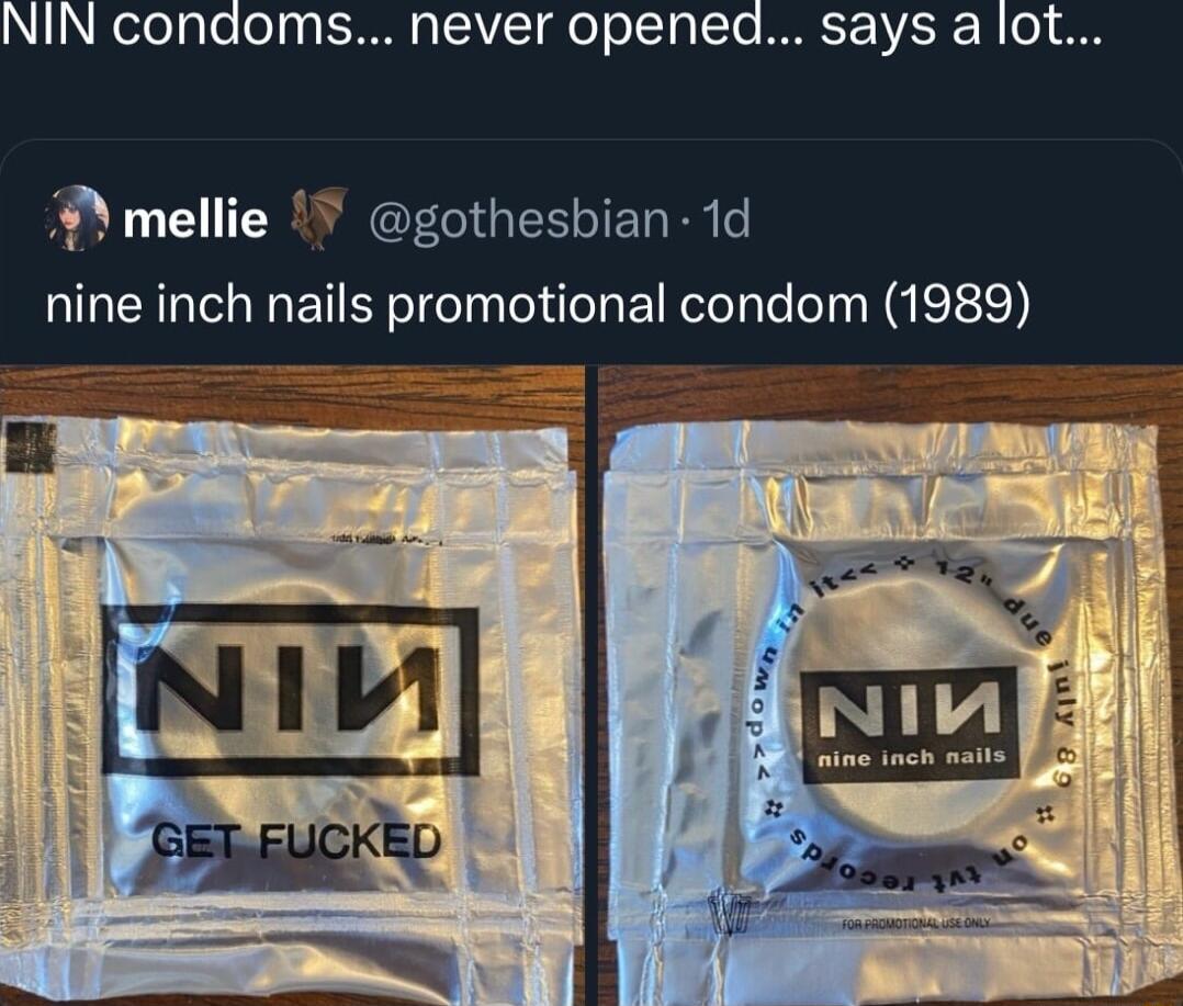 NIN condoms never opened pgothesbian 1d D mellie 1 nine inch nails promotional condom 1989