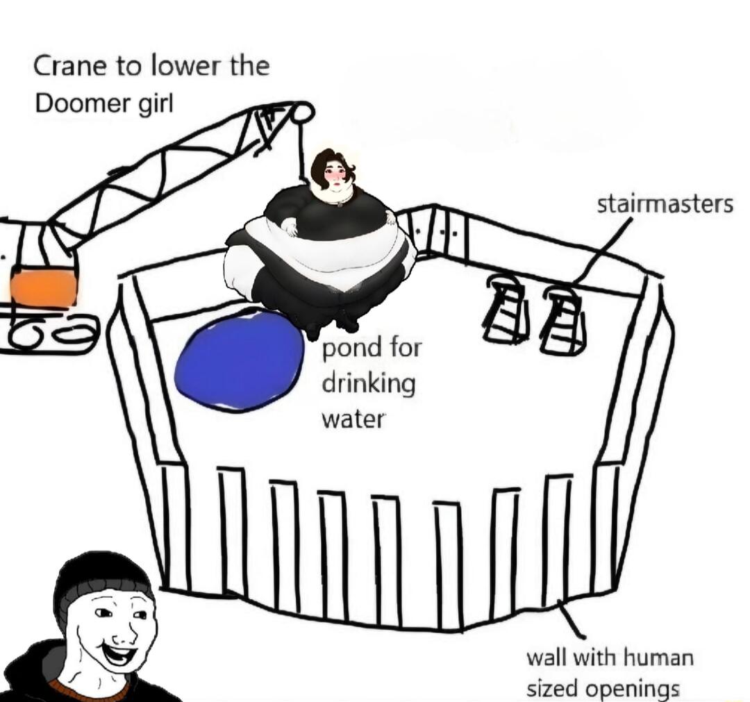 Crane to lower the Doomer girl stairmasters drinking water wall with human shwd openiian