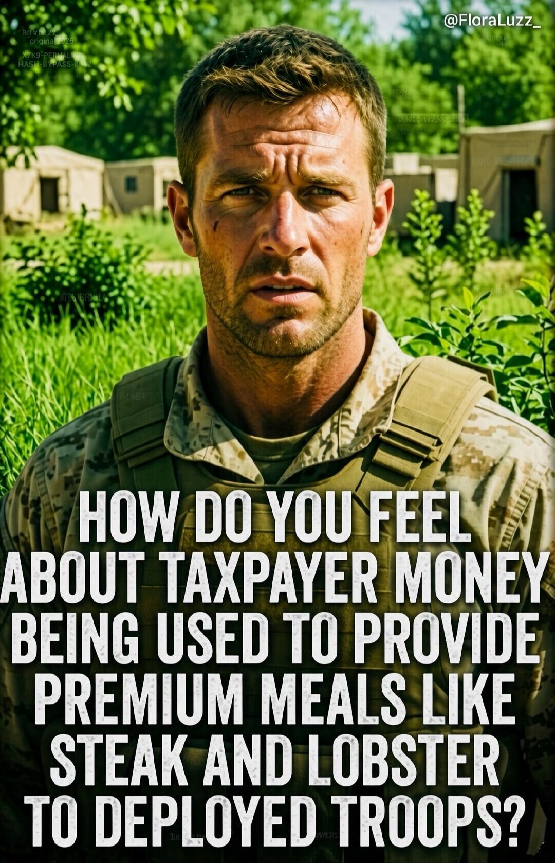 HOW DO YOU FEEL ABOUT TAXPAYER MONEY BEING USED TO PROVIDE PREMIUM MEALS LIKE STEAK AND LOBSTER TO DEPLOYED TROOPS?