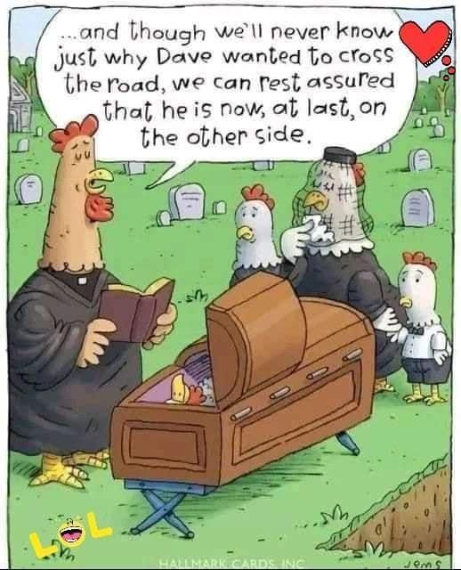 and Though wel never know Just why Dave wanted fo cfosS the road we can rest assuled that heis now at laston the ofher side