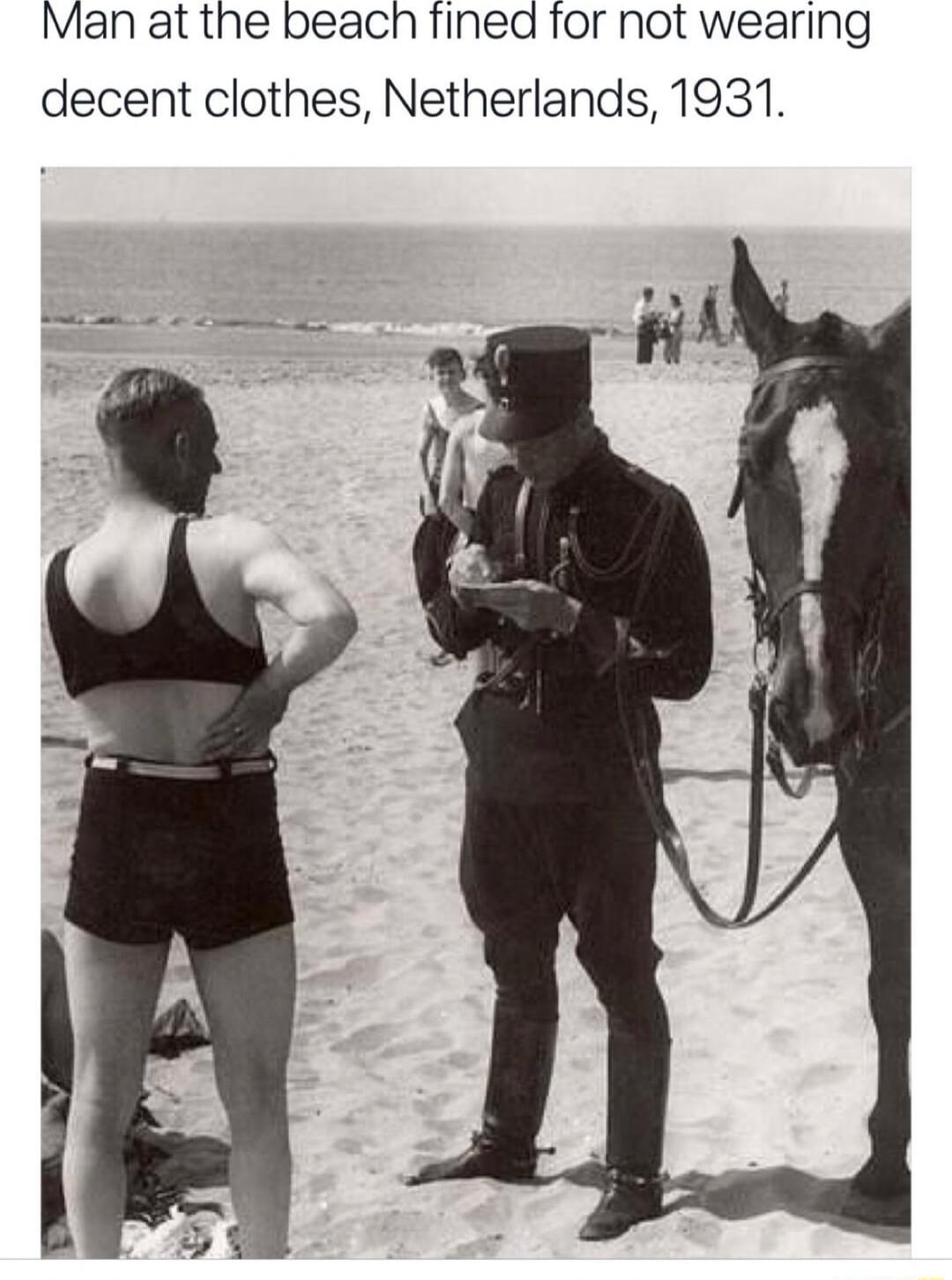 Man at the beach fined for not wearing decent clothes Netherlands 1931