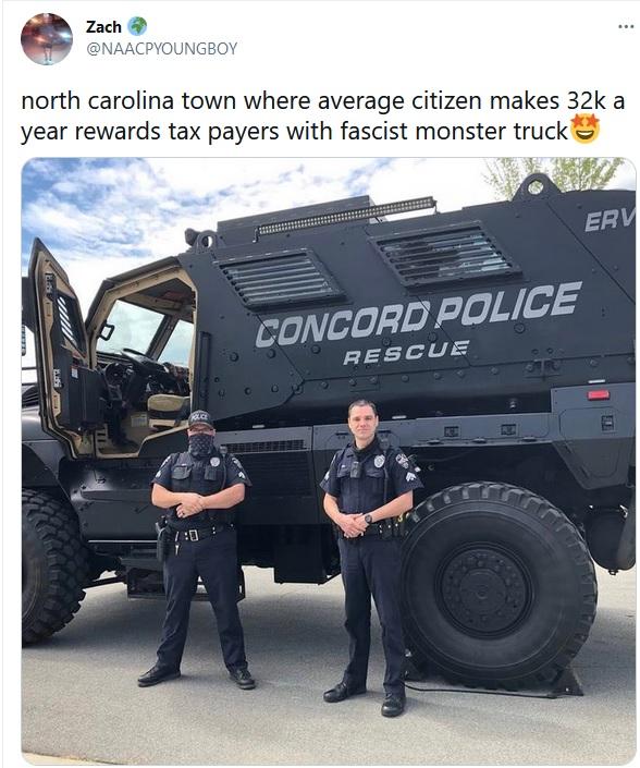 north carolina town where average citizen makes 3 year rewards tax payers with fascist monster trucka