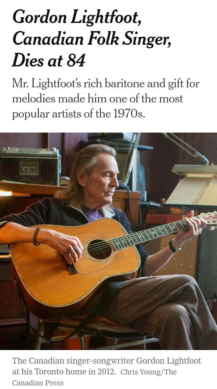 Gordon Lightfoot Canadian Folk Singer Dies at 84 Mr Lightfoots rich baritone and gift for melodies made him one of the most popular of the 1970s sordon Lightfoot