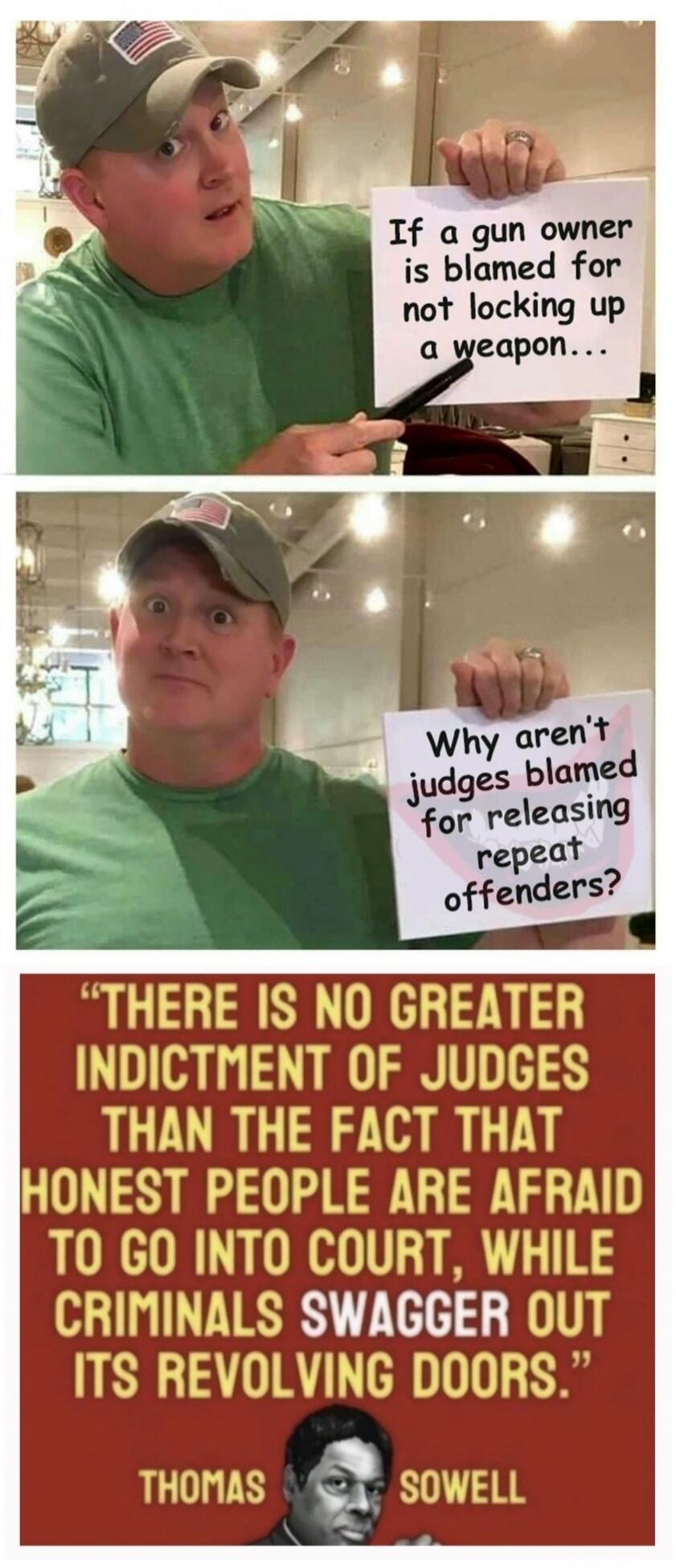 If a gun owner is blamed for not locking up a weapon... Why aren't judges blamed for releasing repeat offenders? 