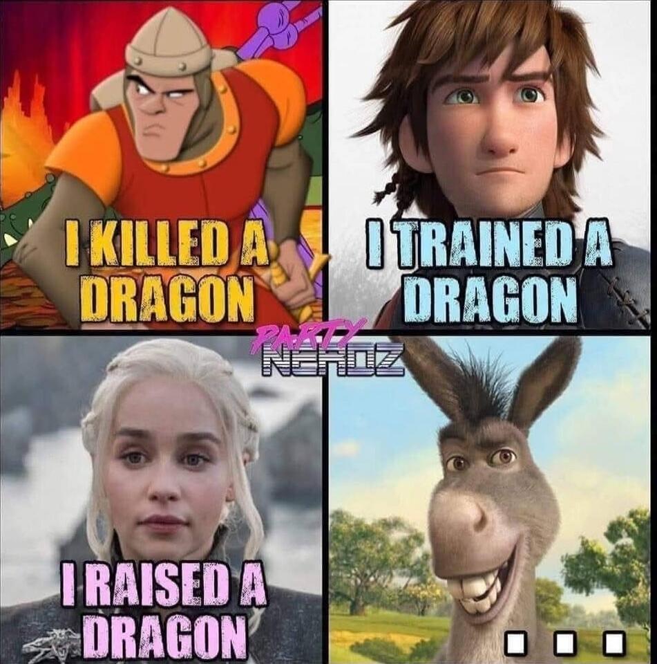 I KILLED A DRAGON
I TRAINED A DRAGON
I RAISED A DRAGON
...