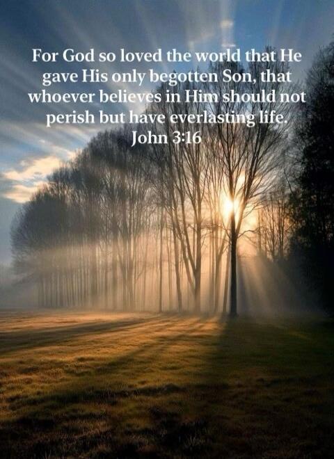 For God so loved the world that He gave His only begotten Son, that whosoever believes in Him should not perish but have everlasting life. John 3:16