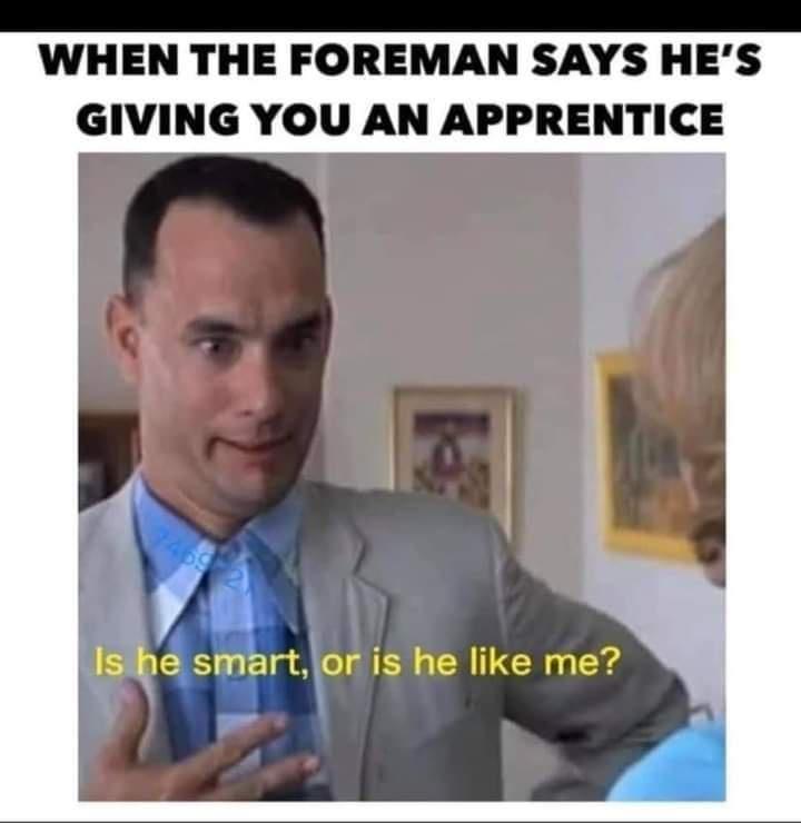 WHEN THE FOREMAN SAYS HES GIVING YOU AN APPRENTICE ISthe smartlor is he like me