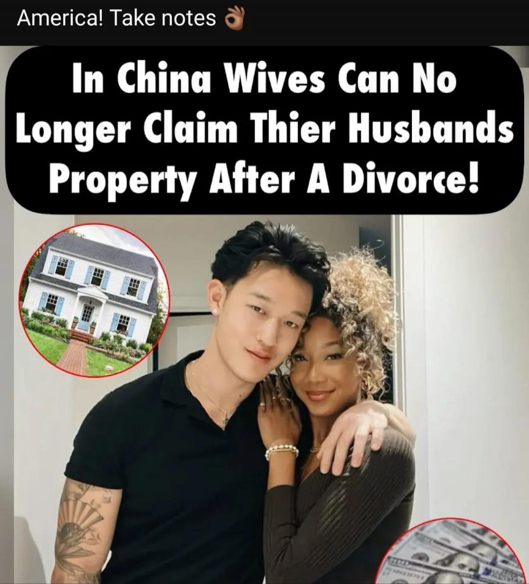 In China Wives Can No Longer Claim Thier Husband's Property After A Divorce!