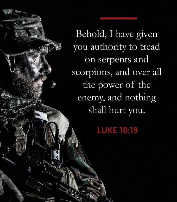 Behold, I have given you authority to tread on serpents and scorpions, and over all the power of the enemy, and nothing shall hurt you. LUKE 10:19