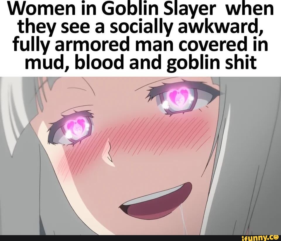 Women in Goblin Slayer when they see a socially awkward fully armored man covered in mud blood and goblin shit