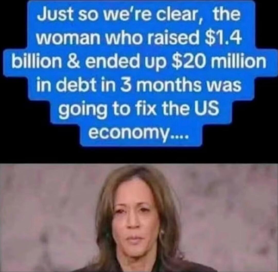 Just so we're clear, the woman who raised $1.4 billion & ended up $20 million in debt in 3 months was going to fix the US economy....