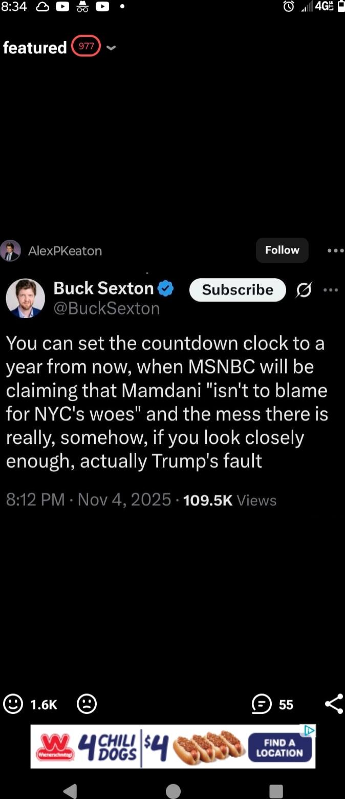 You can set the countdown clock to a year from now, when MSNBC will be claiming that Mamdani 