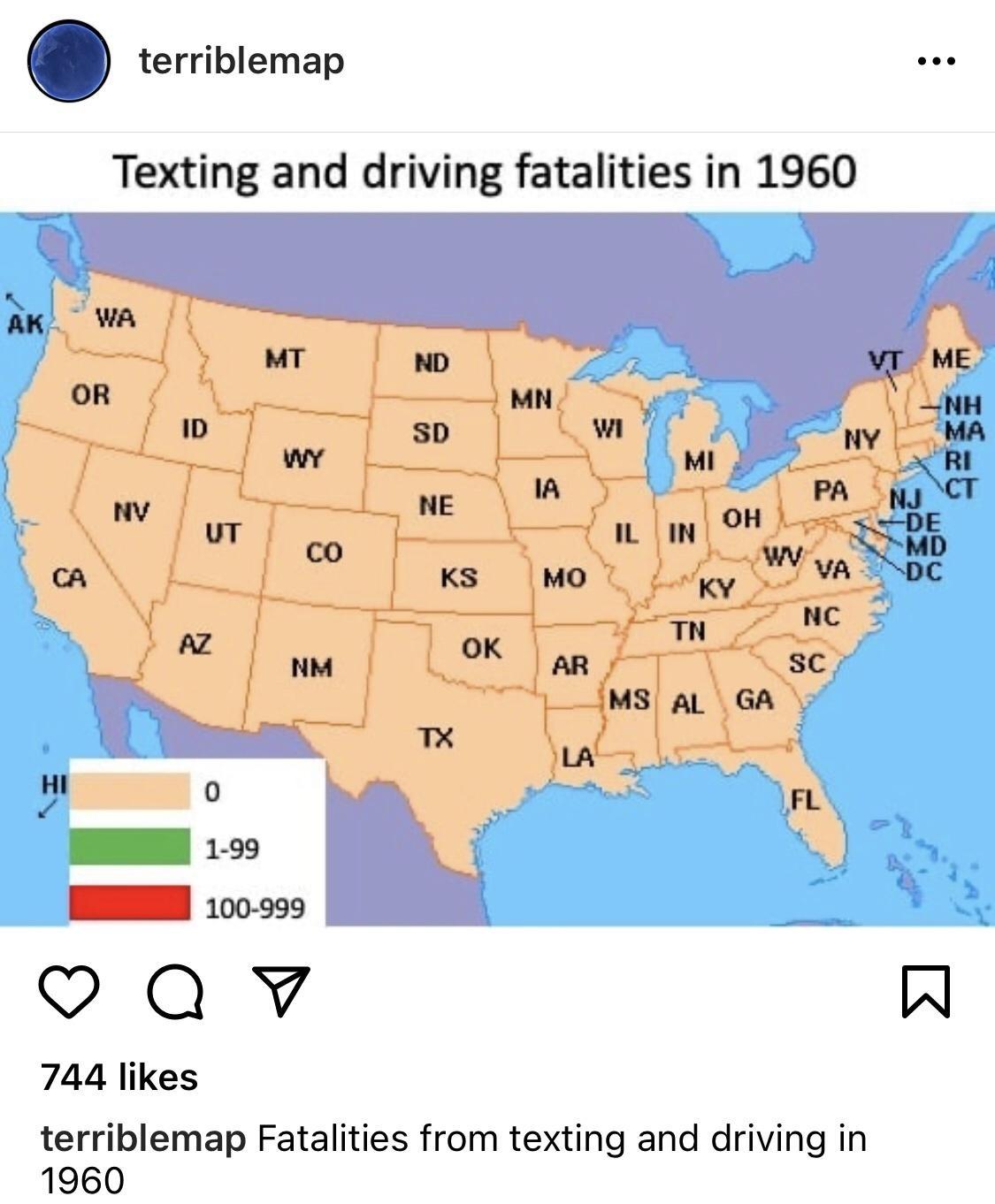 O terriblemap Texting and driving fatalities in 1960 744 likes terriblemap Fatalities from texting and driving in 1960