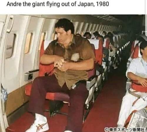 Andre the giant flying out of Japan 1980