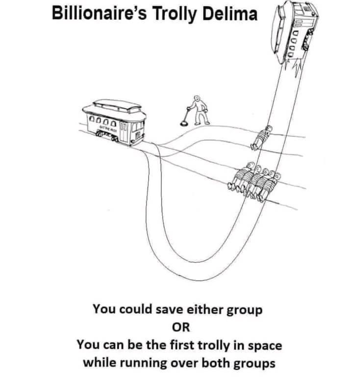 You could save either group OR You can be the first trolly in space while running over both groups