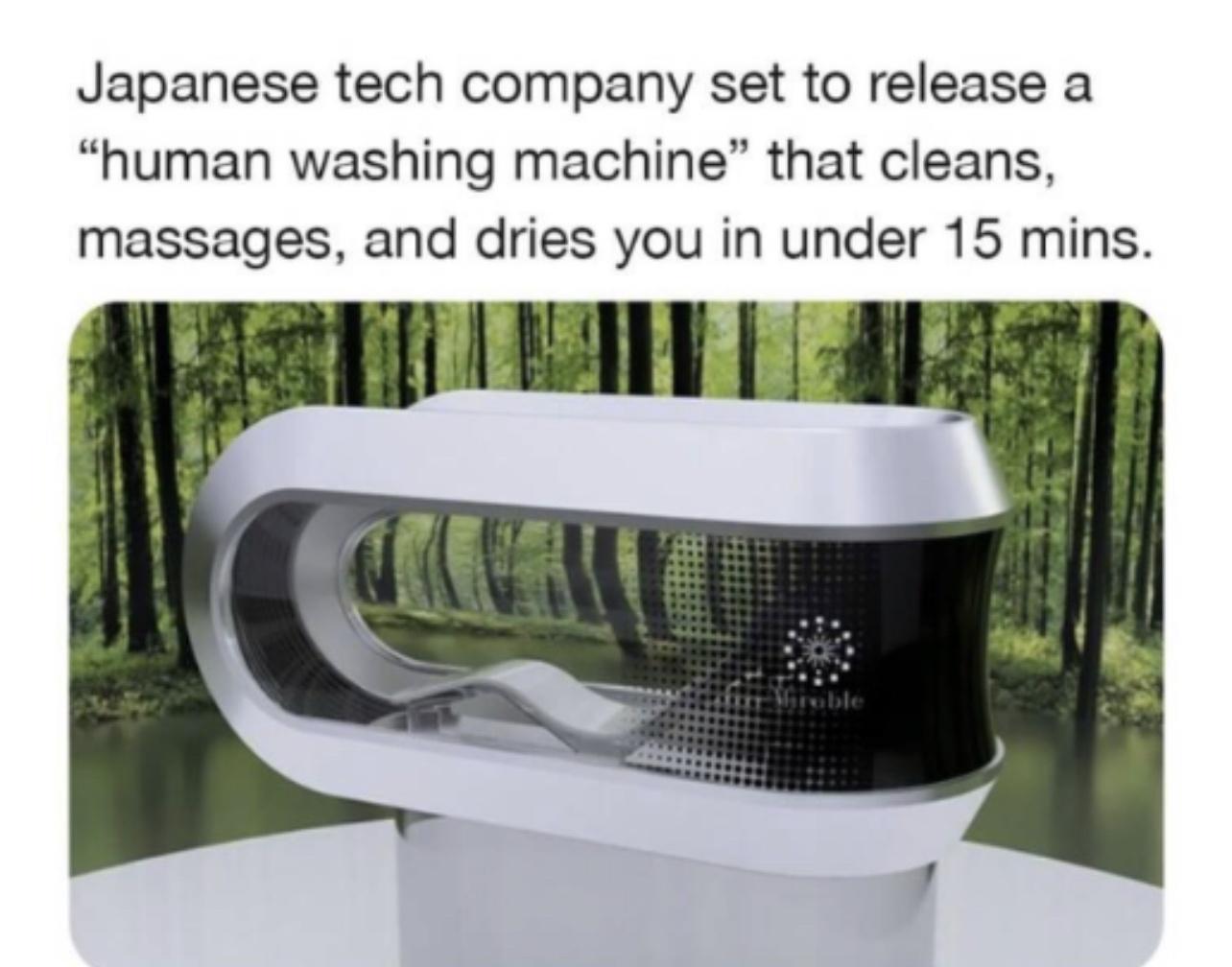 Japanese tech company set to release a human washing machine that cleans massages and dries you in under 15 mins