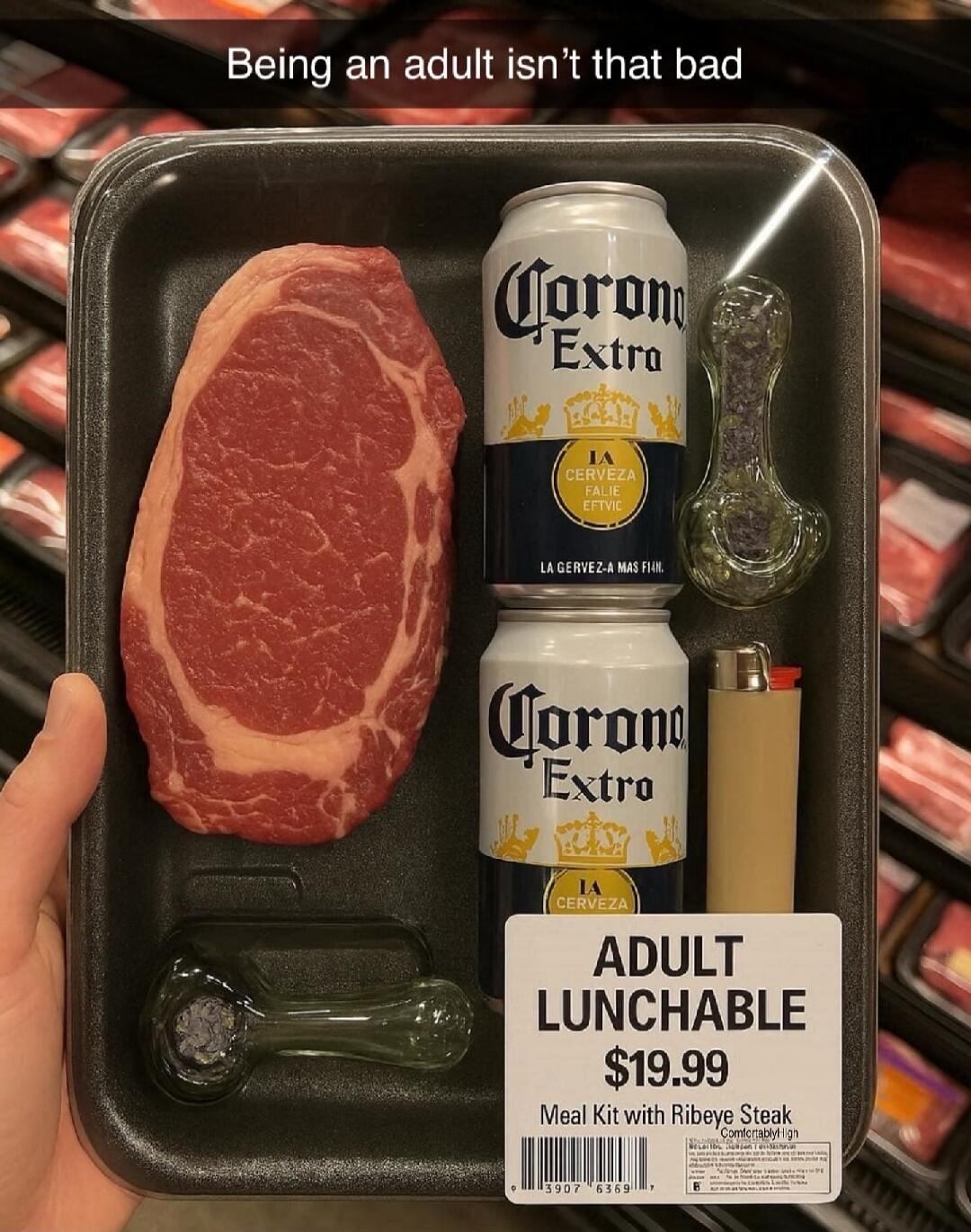 Being an adult isn’t that bad
ADULT LUNCHABLE $19.99 Meal Kit with Ribeye Steak