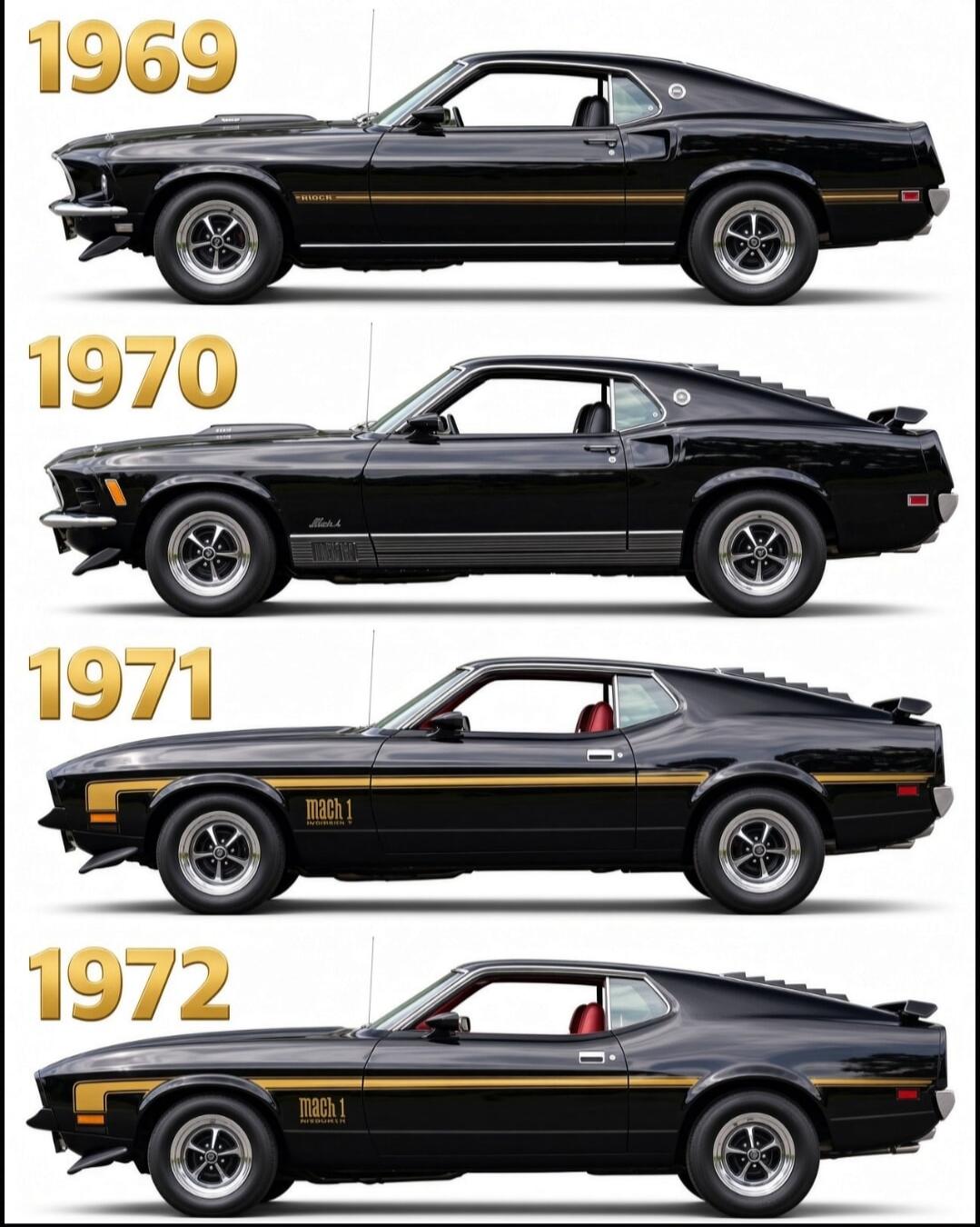 1969, 1970, 1971, 1972. MACH 1, mach 1, MUSTANG.