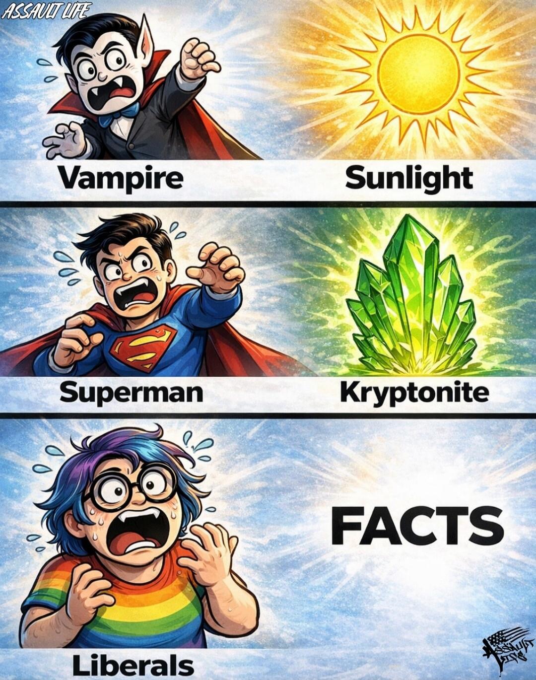 Vampire Sunlight Superman Kryptonite Liberals FACTS Assault Life