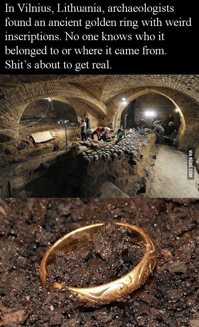 In Vilnius Lithuania archaeologists found an ancient golden ring with weird inscriptions No one knows who it belonged to or where it came from Shits about to get real
