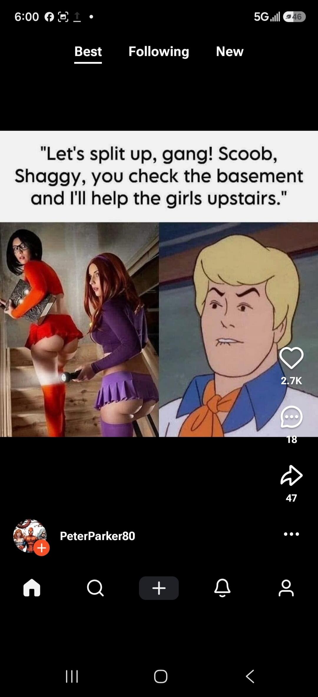 Let's split up, gang! Scoob, Shaggy, you check the basement and I'll help the girls upstairs.